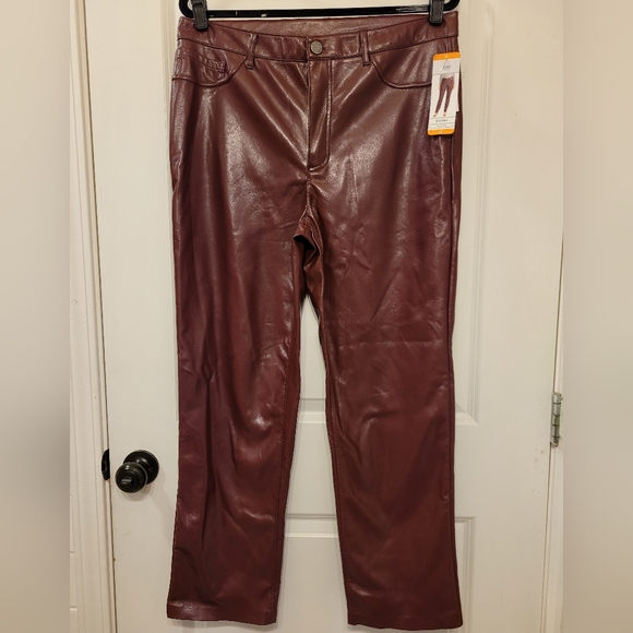 JOIE Limited Edition Faux Leather Pants NWT sz 12 Burgundy - Picture 3 of 8